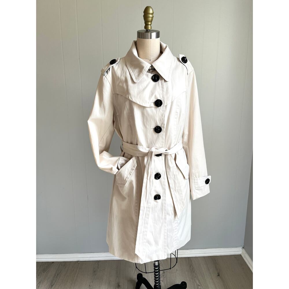 Nanette Lepore Trench Coat Jacket Large‎ Cream Old Money Preppy Quiet Luxury